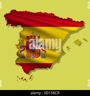Sventolando bandiera astratta vettoriale della Spagna a forma di mappa con ombra Illustrazione Vettoriale