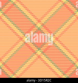 Sfondo a controllo di texture puro, tessuto senza cuciture con motivo firmato. Sala da pranzo in tessuto tartan vettoriale con colori arancione e rosso. Illustrazione Vettoriale