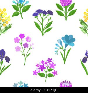 Motivo senza cuciture Boho dei prati fioriti. Stampa Ditsy. Sfondo vintage con fiori selvatici. Semplici diversi piccoli fiori. Millefleurs Liberty Style Floral Illustrazione Vettoriale