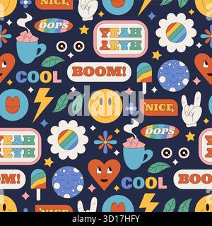 Motivo colorato Groovy Y2K senza cuciture Illustrazione Vettoriale