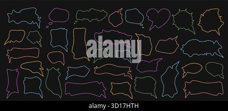 Set di bolla con gesso Contour Speech Sketchy Illustrazione Vettoriale