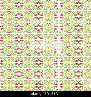 Complesso motivo geometrico con sfumature rosso giallo e verde isolate su sfondo bianco Illustrazione Vettoriale