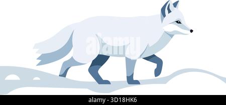 Arctic Fox Walking on Snow - illustrazione di Flat Vector Illustrazione Vettoriale