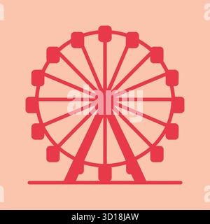 Icona della ruota panoramica rossa dal design piatto Illustrazione Vettoriale