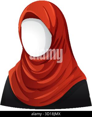 Illustrazione vettoriale minimalista di una donna che indossa un hijab rosso, senza volto, con ombre e luci omogenee Illustrazione Vettoriale