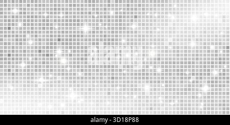 Sfondo da discoteca scintillante color argento. Sfondo a specchio natalizio con mosaico di paillettes e motivo scintillante bianco. Festa di festa con texture grigia lucida Illustrazione Vettoriale
