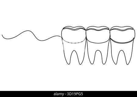 Icona del dente continua su una linea che disegna un'illustrazione vettoriale minimalista del contorno dentale Illustrazione Vettoriale