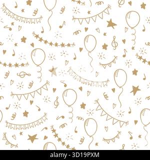 fantasia senza cuciture, oggetti disegnati a mano e simboli della festa di compleanno. Design biglietto d'auguri per le vacanze e invito al matrimonio, madre felice Illustrazione Vettoriale