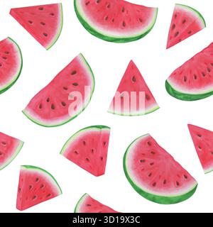 Motivo senza cuciture con fette di anguria su sfondo bianco. Illustrazione vettoriale Illustrazione Vettoriale