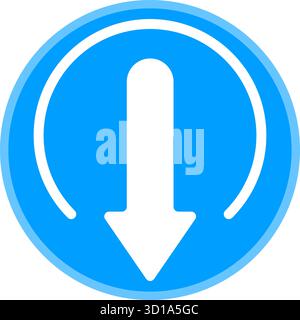 Cerchio blu con icona a freccia giù bianca pulire semplice illustrazione vettoriale che rappresenta il concetto di download o direzione perfetto per l'interfaccia di progettazione Web di Illustrazione Vettoriale
