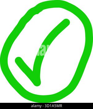 Segno di spunta verde disegnato a mano segno di approvazione cerchio design isolato vettore che rappresenta il successo dell'accordo di convalida o la conferma perfetto per l'azienda Illustrazione Vettoriale