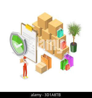 Illustrazione piatta isometrica 3D di attività di vendita al dettaglio, vendita di beni e servizi ai consumatori. Punto 2 Foto Stock