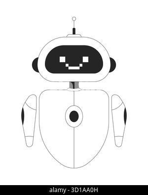 Robot IA amichevole con oggetto linea 2D sorriso pixelato Illustrazione Vettoriale