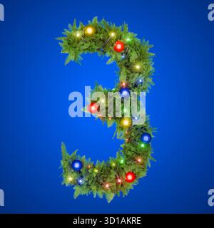 Il numero 3 è fatto di una corona di Natale. Foto Stock