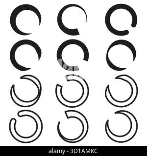 Set di icone vettoriali. Simboli freccia circolare. Processo e rotazione. Grafica semplice e piatta. EPS 10. Illustrazione Vettoriale