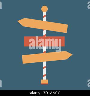Un cartello stradale, disegnato a mano in stile piatto. Illustrazione vettoriale di un cartello con frecce. Clip art isolata in giallo e rosso Illustrazione Vettoriale