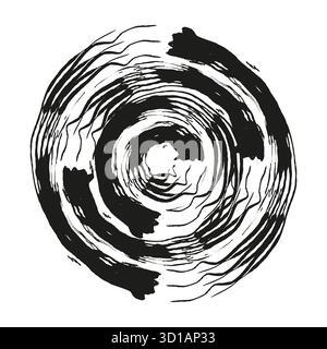Corsa del pennello a spirale. Illustrazione della trama grunge. Vettore disegnato a mano. Turbinare le tubazioni della vernice. Illustrazione Vettoriale