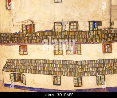 Facciata di una casa, finestre, Egon Schiele, 1914, Osterreichische Galerie, museo del Belvedere, Vienna, Austria Foto Stock