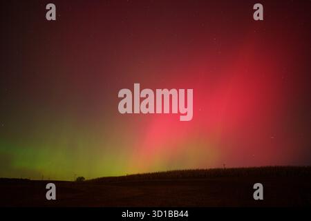 Paesaggio con alberi, campi e aurora Foto Stock