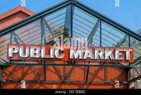Segui le indicazioni per il mercato pubblico di Granville Island, Vancouver, Columbia Britannica, Canada Foto Stock