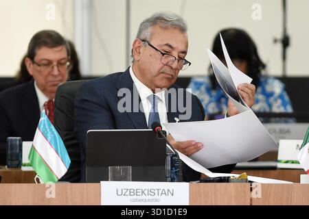 Rio de Janeiro, Brasile, 6 luglio 2025. Primo Vice Presidente del Senato del Parlamento dell'Uzbekistan Sodiq Solihovich Safoyev durante una riunione presso Foto Stock