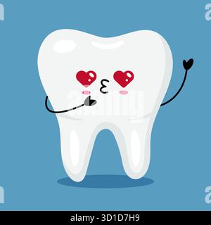 Personaggio di Kawaii Tooth con cuore occhi e bacio faccia Illustrazione Vettoriale