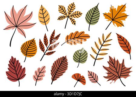 Un motivo bellissimo e colorato con foglie autunnali in varie tonalità e toni vivaci Illustrazione Vettoriale