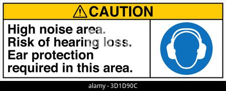 Segnale di sicurezza – indossare protezioni auricolari indica che è obbligatorio indossare protezioni acustiche in aree rumorose. Aiuta a prevenire i danni all'udito e promuove la conformità Illustrazione Vettoriale