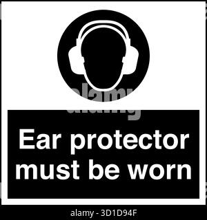 Segnale di sicurezza – indossare protezioni auricolari indica che è obbligatorio indossare protezioni acustiche in aree rumorose. Aiuta a prevenire i danni all'udito e promuove la conformità Illustrazione Vettoriale