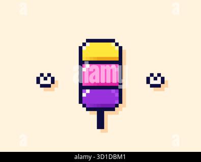 Delizioso gelato pixel art dai colori vivaci. Illustrazione Vettoriale