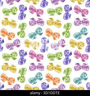 Nodi ad arco in satin colorato con motivo senza cuciture. Design con motivo repated per Natale, compleanni, matrimoni, carta da imballaggio per San Valentino. Motivo senza cuciture Foto Stock