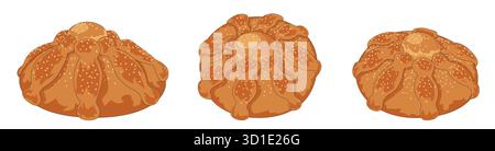 Pan de Muertos disegno in diverse angolazioni - Pane dei morti con illustrazione di sesamo Illustrazione Vettoriale