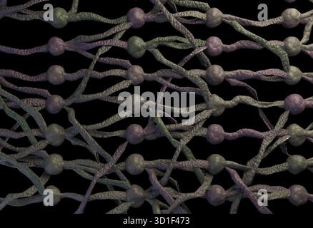 Cellule neuroniche artificiali nette con collegamenti. Rendering 3D. Foto Stock