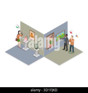 Illustrazione piatta isometrica 3D delle arti e Paleontologia Museum, Gallery Exhibition. Punto 3 Foto Stock