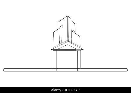 Edificio per uffici disegno minimalista a una linea continua di un'illustrazione vettoriale di arte moderna. Illustrazione Vettoriale