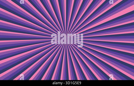 Sfondo Vibrant Purple and Pink Sunburst - linee radiali retro Pop Art, motivo di esplosione astratto dinamico, sfondo di raggi in stile fumetto, Illustrazione Vettoriale