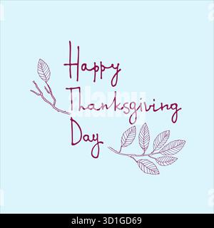 Design per le festività del Ringraziamento. Scritte a mano in un unico colore con ghirlande di zucche e foglie di zucca. Modello biglietto d'auguri, logo, emblema Illustrazione Vettoriale