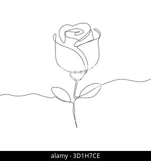 Illustrazione del fiore di rosa. Disegno a linea continua. Romantico simbolo floreale. Grafica Vector Love. Illustrazione Vettoriale