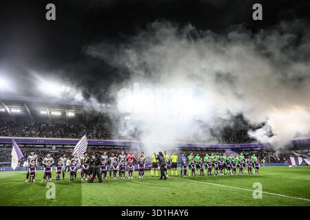 Anderlecht, Belgio. 28 ottobre 2025. Questa immagine mostra una partita di calcio tra RSC Anderlecht e KVK Ninove (N1) nella 1/16a finale della Coppa del Belgio Croky, martedì 28 ottobre 2025 a Bruxelles. BELGA PHOTO BRUNO FAHY credito: Belga News Agency/Alamy Live News Foto Stock
