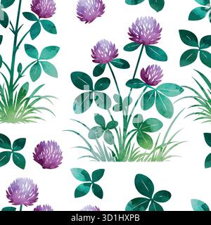 Sfondo senza cuciture con trifoglio ad acquerello. Bel fiore. Disegnato a mano. Non ai, illustrazione vettoriale. Illustrazione Vettoriale