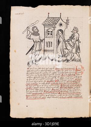 Pagina da un postile sugli atti degli Apostoli, sull'Apocalisse e sulle lettere canoniche, scritte nel 1405-1407 dal sacerdote di Friburgo Rüdiger Schopf Foto Stock
