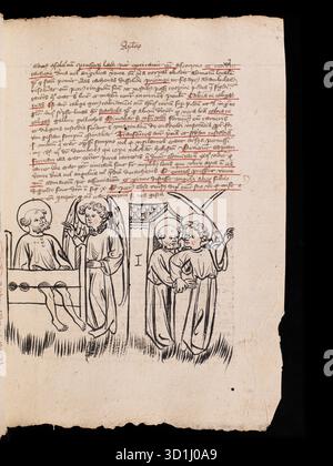 Pagina da un postile sugli atti degli Apostoli, sull'Apocalisse e sulle lettere canoniche, scritte nel 1405-1407 dal sacerdote di Friburgo Rüdiger Schopf Foto Stock