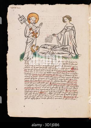 Pagina da un postile sugli atti degli Apostoli, sull'Apocalisse e sulle lettere canoniche, scritte nel 1405-1407 dal sacerdote di Friburgo Rüdiger Schopf Foto Stock