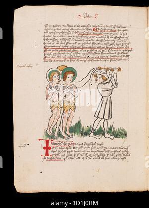 Pagina da un postile sugli atti degli Apostoli, sull'Apocalisse e sulle lettere canoniche, scritte nel 1405-1407 dal sacerdote di Friburgo Rüdiger Schopf Foto Stock