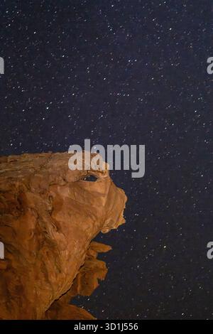 "Ogre" sotto le stelle estive, Little Finland, Gold Butte National Monument, Nevada Foto Stock