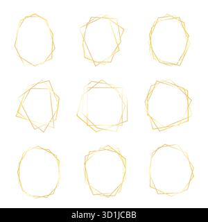 Set di cornici dorate di lusso geometriche. Collezione Vector Border per compleanno, Capodanno, biglietto di Natale, invito al matrimonio, modelli di lusso, decorativo Illustrazione Vettoriale