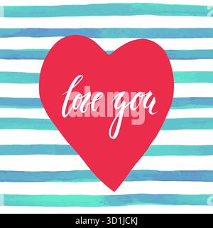Il cuore con scritta calligrafica creativa disegnata a mano ti adora sullo sfondo blu del pennello. disegna il biglietto di auguri e l'invito per le festività Illustrazione Vettoriale