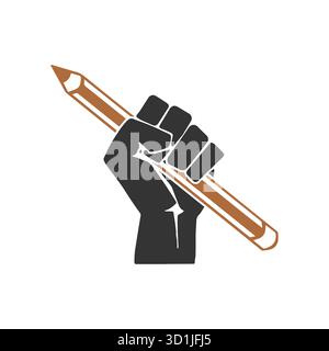Matita Vector Fist Holding - simbolo di protesta per gli scrittori e la rivoluzione dell'istruzione Illustrazione Vettoriale