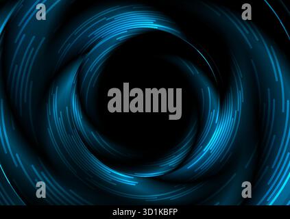 Cerchi lucidi neri blu e linee radiali sfondo geometrico brillante astratto. Progettazione vettoriale Illustrazione Vettoriale