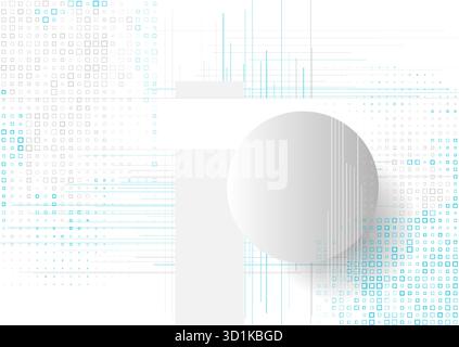 Tech sfondo astratto geometrico minimale con cerchio di carta e punti quadrati. Progettazione grafica del concetto vettoriale Illustrazione Vettoriale